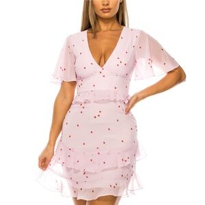 B Darlin Ruffled Flutter Sleeve V-Neck Mini Dress, Day Pink Jr Size 9/10 NWT